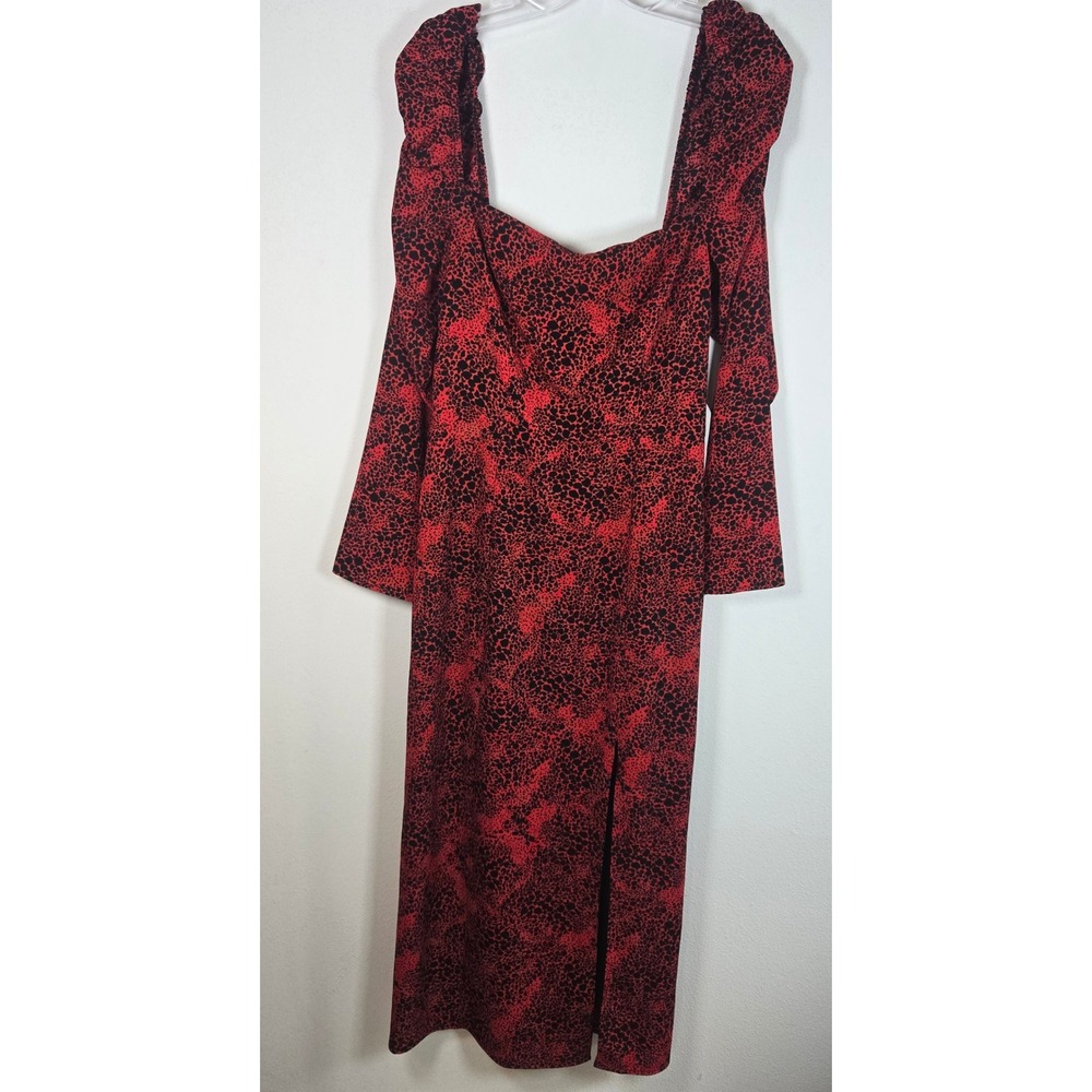 Nordstrom Leith Red Chili Black Dot Dress Smocked Dress Animal Print S Slit NEW - Picture 1 of 11